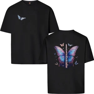 Book OrBook Songofbutterfly  Çift Iplik Dokumalı Rahat Kalıp PAMUK T-Shirt