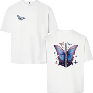 Book OrBook Songofbutterfly  Çift Iplik Dokumalı Rahat Kalıp PAMUK T-Shirt