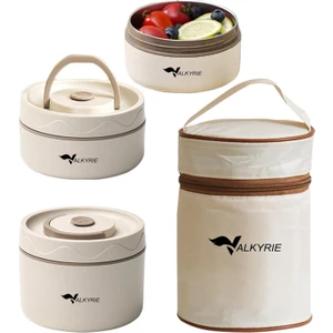 2 Gözlü Paslanmaz Çelik Isı Yalıtımlı Yemek Kabı Seti Çantalı 304 Steel 420ML + 550ML