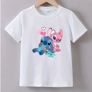 Kaliteli Pamuk Penye Kız  Çocuk Baskılı Tshirt 5 6 7 8 9 10 11 12 13 14 Yaş Lilo Stitch