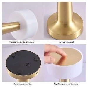CT-8436 Denver Şarjlı Dekoratif Masa Lambası Dimlenebilir 3 Renk Gold Kasa (Parla)