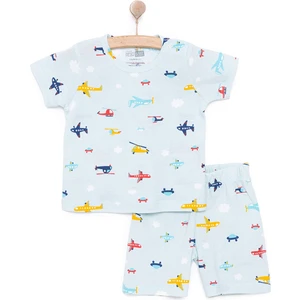 Hellobaby Erkek Kısa Kol Uçak Desenli Bisiklet Yaka Pijama Takımı