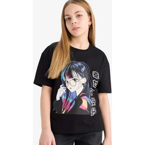 Kız Çocuk Relax Fit Bisiklet Yaka Baskılı Kısa Kollu Tişört E0389A825SM