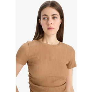 Slim Fit Dar Kesim Bisiklet Yaka Bürümcük Kısa Kollu Tişört E0991AX25SP