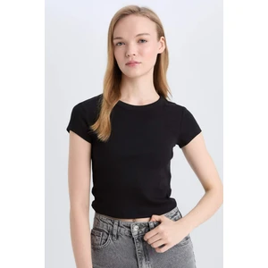 Fitted Basic Fitilli Kaşkorse Siyah Tişört E0287AX25SM
