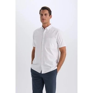 %100 Pamuk Regular Fit Polo Yaka Oxford Yazlık Kısa Kollu Beyaz Gömlek D7419AX25SM