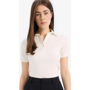 Slim Fit Dar Kesim Fitilli Kaşkorse Kısa Kollu Polo Beyaz Tişört C6249AX25SP