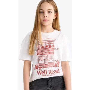 Kız Çocuk Relax Fit Bisiklet Yaka Baskılı Kısa Kollu Tişört E0355A825SM