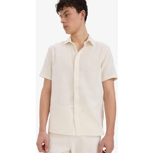 %100 Pamuk Regular Fit Polo Yaka Keten Görünümlü Yazlık Kısa Kollu Gömlek D7531AX25SP