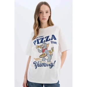 Tom & Jerry Oversize Geniş Kalıp Bisiklet Yaka Kısa Kollu Tişört D9120AX25SM