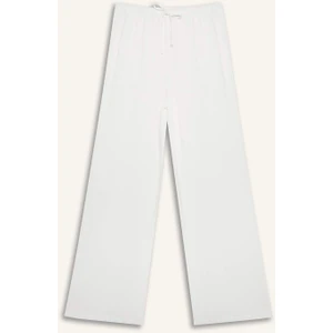 Keten Karışımlı Palazzo Pantolon Wide Leg Geniş Bol Paça Üç Cepli Normal Bel Basic Düz Standart Boy C4545AX25SP