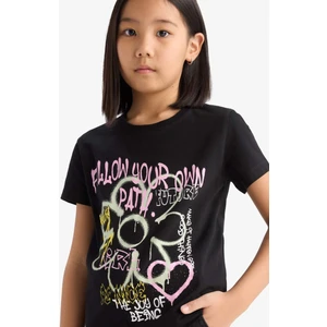 Kız Çocuk Bisiklet Yaka Baskılı Kısa Kollu Tişört E0383A825SM