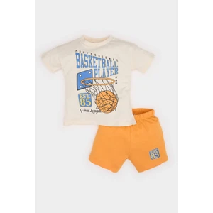 Erkek Bebek 2'li Takım Top Baskılı Kısa Kollu Tişört Beli Lastikli Şort Alt E6793A525SM