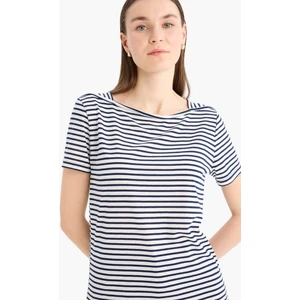 Regular Fit Kayık Yaka Çizgili Kısa Kollu Tişört D4534AX25SM