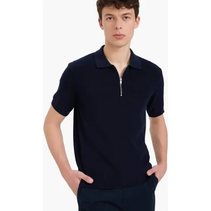 %100 Pamuk Standart Fit Polo Yaka Yarım Fermuarlı Kısa Kollu Triko Tişört E5862AX25SM