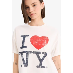 I Love NY Oversize Geniş Kalıp Bisiklet Yaka Baskılı Kısa Kollu Tişört F0654AX25SP