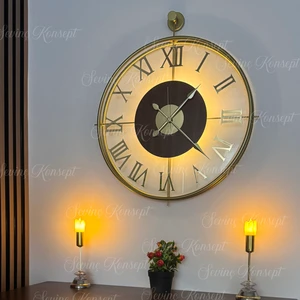 Sevinç Konsept Ledli Golden Eyes La Clock Orta Boy Modern Dekoratif İspanyol Tarzı Duvar Saati