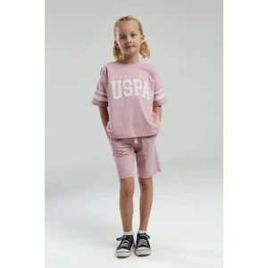 U.s. Polo Assn. US2091 Soft Pembe Pamuklu Kız Çocuk Kısa Kollu Bermuda Takım
