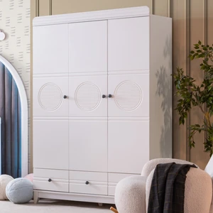 Gardırop, Alvin 3 Kapaklı Çekmeceli Dolap -Gri