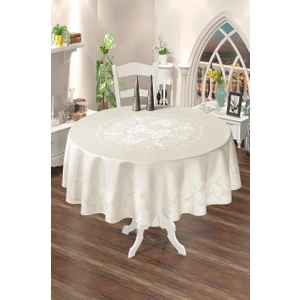 Jumbo Dertsiz Jakarlı Yuvarlak Krem Masaörtüsü 160 x 160  cm  Silinebilir Kir Leke Tutmaz Sıvı Geçirmez