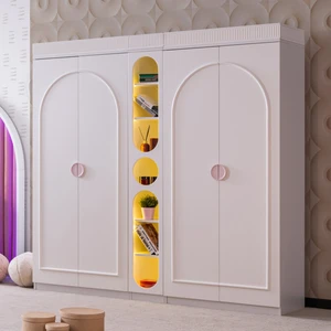 Gardırop, Dolunay 4 Kapaklı Dolap ve Ledli Kitaplık - Pembe