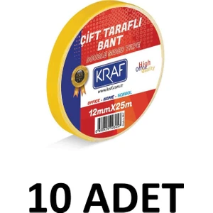 10 Adet 12 mm x 25 Metre Çift Taraflı Bant