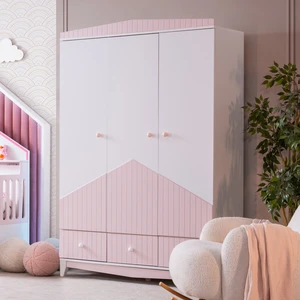 Gardırop, Fethiye 3 Kapaklı Çekmeceli Dolap - Pembe