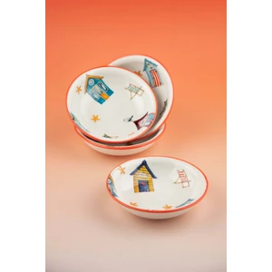 Oranj Beach Huts 4 Parça Porselen Çerezlik