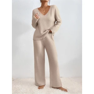 Pamuklu Kadın Pijama Takımı - Alt - Üst Pijama Takımı - Fitilli Kaşkorse Pijama Takımı