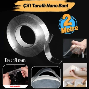 Çift Taraflı Nano Bant Güçlü Yapıştırma Bandı Şeffaf 18 mm x 2 Metre Suya Dayanıklı Yıkanabilir