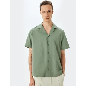 Düğmeli Pamuk Karışımlı Regular Fit Dokulu Kısa Kollu Gömlek