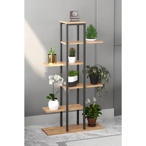 Dizayn Motion Zigzag Tasarımlı 4 Raflı Dekoratif Çiçeklik 150cm Ceviz