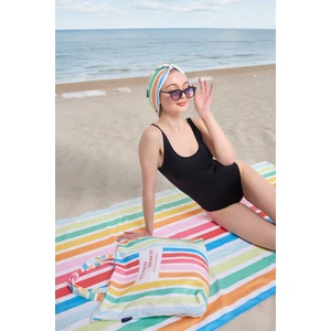 Vevien Home Çizgili Dijital Baskılı 100 x 180  cm  Plaj Havlusu (Plaj Çantası+Bone Hediyeli) Rengarek