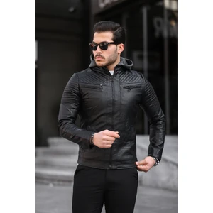 Kapüşonlu Siyah Deri Mont Suni Deri Kışlık Motorsiklet Aksesuarı