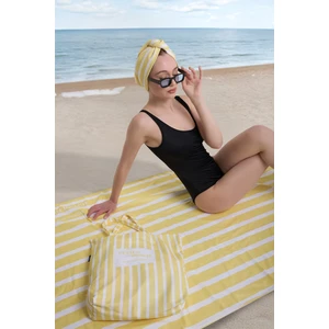 Vevien Home Çizgili Dijital Baskılı 100 x 180  cm  Plaj Havlusu (Plaj Çantası+Bone Hediyeli) Sarı