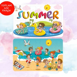 54 Parça Yaz Teması Eğlenceli Ahşap Puzzle