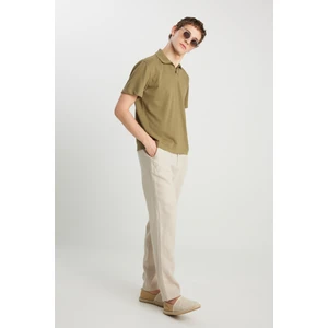 %100 Keten Regular Fit Normal Kesim Normal Bel Düz Paça Bej Pantolon