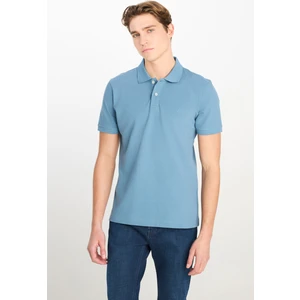 %100 Pamuk Regular Fit Normal Kesim Mavi Polo Yaka Tişört