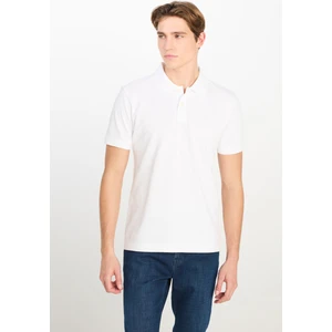 %100 Pamuk Regular Fit Normal Kesim Kırık Beyaz Polo Yaka Tişört