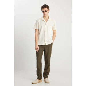 %100 Keten Regular Fit Normal Kesim Normal Bel Düz Paça Haki Pantolon