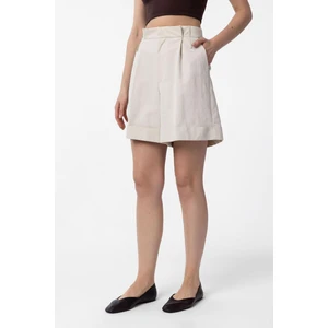 Taş Yüksek Bel Pensli  Kadın Bermuda Şort