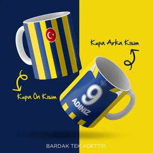 Yelkovan Tasarım Sarı Lacivert Boğa Tasarımlı Taraftar Baskılı Porselen Kupa Bardak