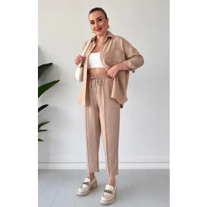 Ella Stylee Gömlek Yaka Keten Ikili Takım Alt Üst