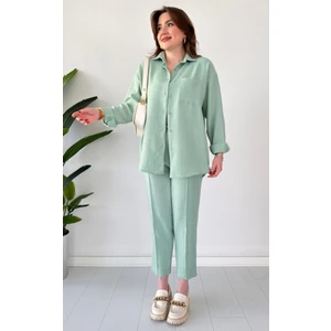 Ella Stylee Gömlek Yaka Keten Ikili Takım Alt Üst