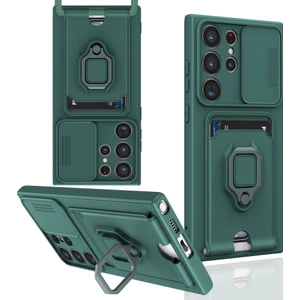 M.TK Moveteck Samsung Galaxy S25 Ultra Samsung Galaxy S25 Ultra Kılıf Kamera Korumalı Sürgülü Yüzüklü Kartvizitli Ip Askılı Zuma Silikon