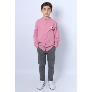 Erkek Çocuk Gömlekli Takım Hakim Yaka Baskılı Düğmeli E2