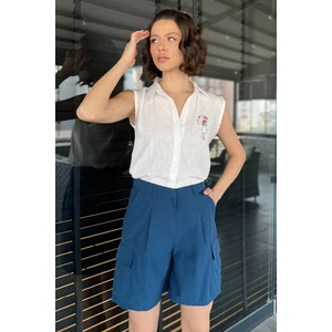 Kadın Yüksek Bel Kargo Cepli Şort P-00015454
