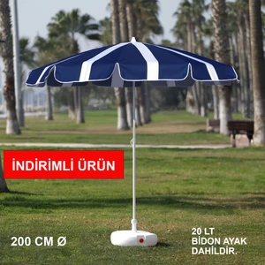 Branda Marketim Lacivert - Beyaz Plaj Şemsiyesi 200  cm  Ø (Bidon Ayak Dahil)