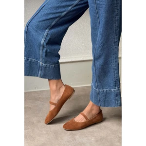 Nişantaşı Shoes Arjun Taba  Süet Tek Bant Detay Düz Taban Kadın Babet