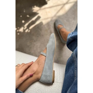 Nişantaşı Shoes Arjun Gri  Süet Tek Bant Detay Düz Taban Kadın Babet